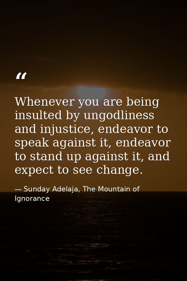 Whenever you are being insulted by ungodliness and injustice, endeavor to speak against it, endeavor to stand up against — Sunday Adelaja, The Mountain of Ignorance