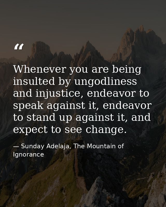 Whenever you are being insulted by ungodliness and injustice, endeavor to speak against it, endeavor to stand up against — Sunday Adelaja, The Mountain of Ignorance
