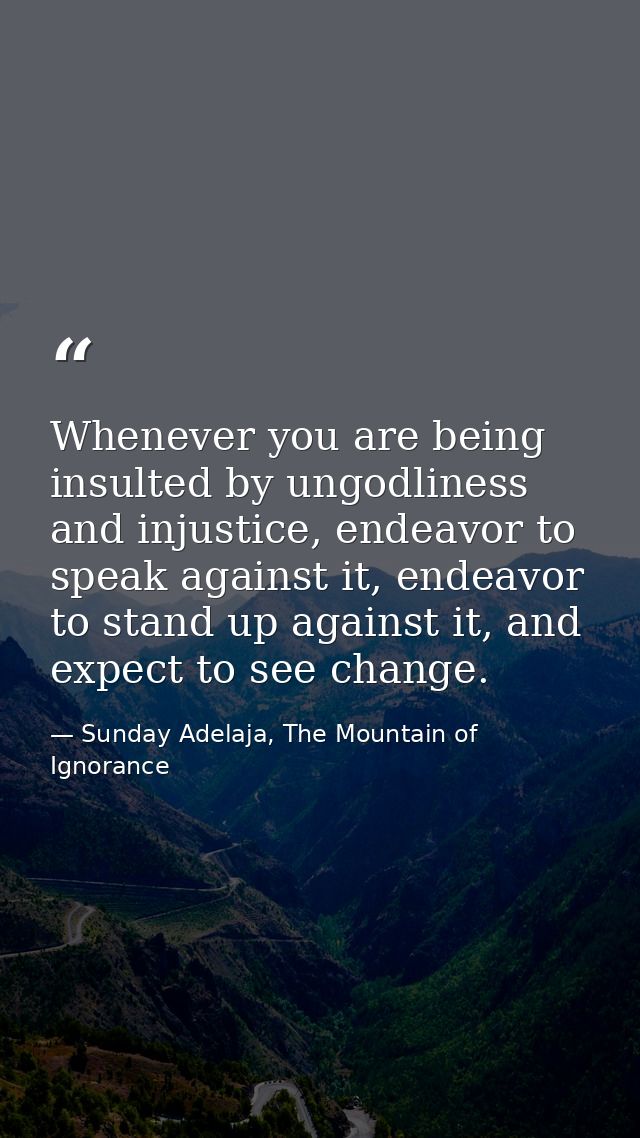Whenever you are being insulted by ungodliness and injustice, endeavor to speak against it, endeavor to stand up against — Sunday Adelaja, The Mountain of Ignorance