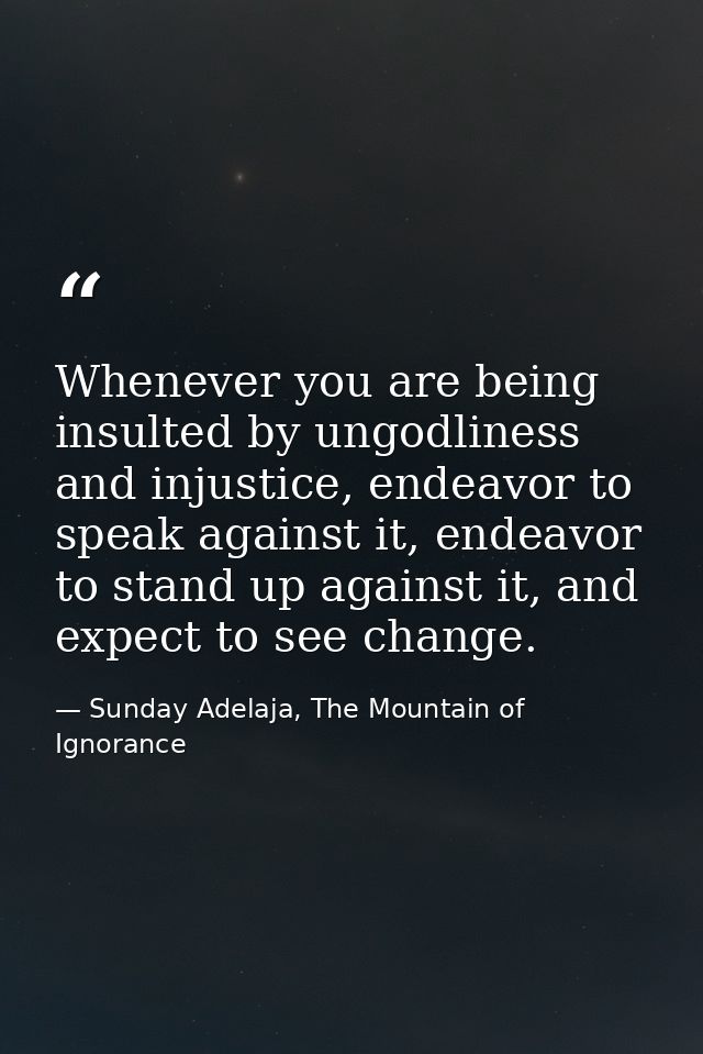 Whenever you are being insulted by ungodliness and injustice, endeavor to speak against it, endeavor to stand up against — Sunday Adelaja, The Mountain of Ignorance