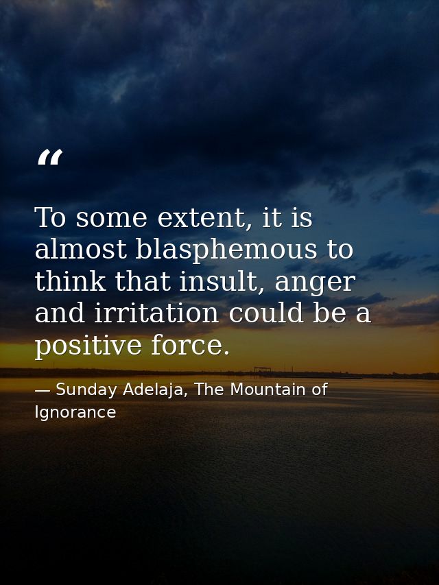 To some extent, it is almost blasphemous to think that insult, anger and irritation could be a positive force. — Sunday Adelaja, The Mountain of Ignorance