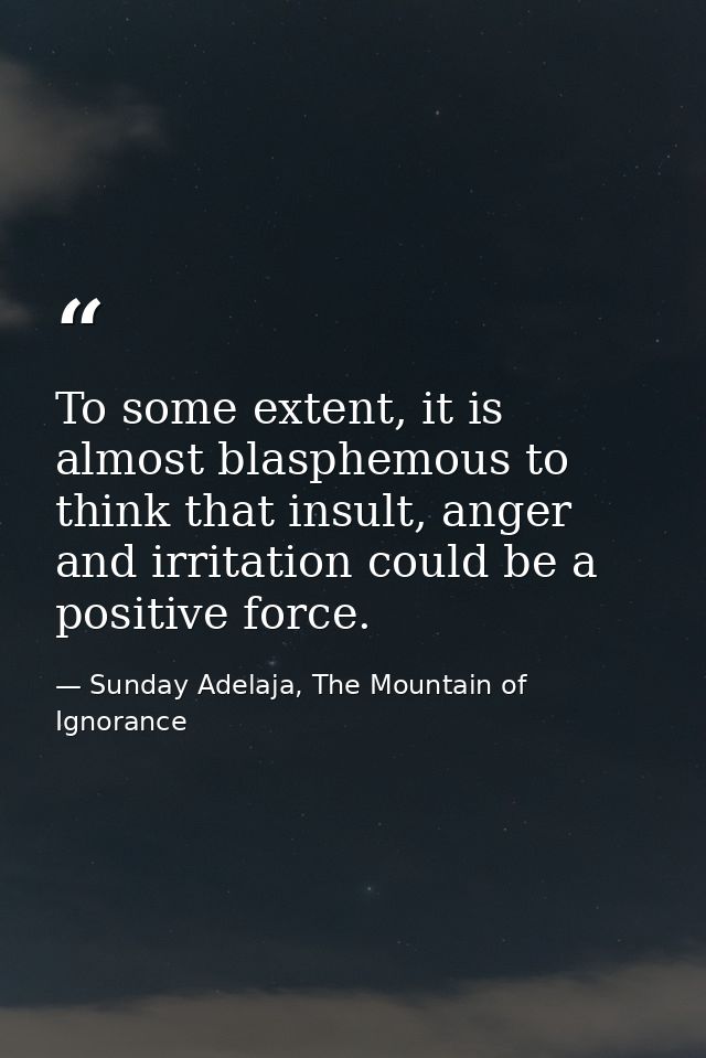 To some extent, it is almost blasphemous to think that insult, anger and irritation could be a positive force. — Sunday Adelaja, The Mountain of Ignorance