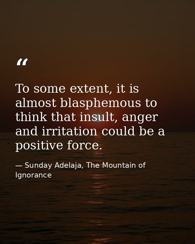 To some extent, it is almost blasphemous to think that insult, anger and irritation could be a positive force. — Sunday Adelaja, The Mountain of Ignorance