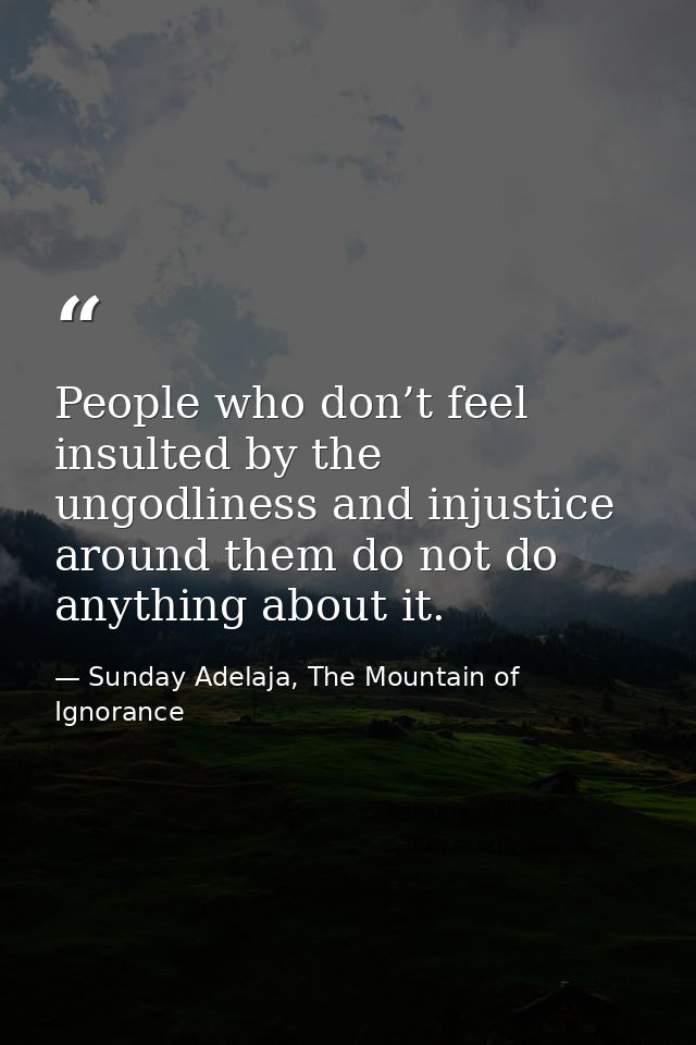 People who don’t feel insulted by the ungodliness and injustice around them do not do anything about it. — Sunday Adelaja, The Mountain of Ignorance