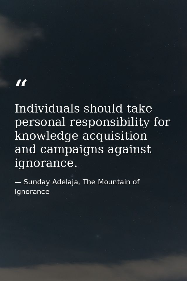 Individuals should take personal responsibility for knowledge acquisition and campaigns against ignorance. — Sunday Adelaja, The Mountain of Ignorance