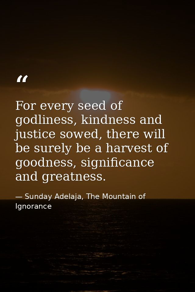 For every seed of godliness, kindness and justice sowed, there will be surely be a harvest of goodness, significance and — Sunday Adelaja, The Mountain of Ignorance