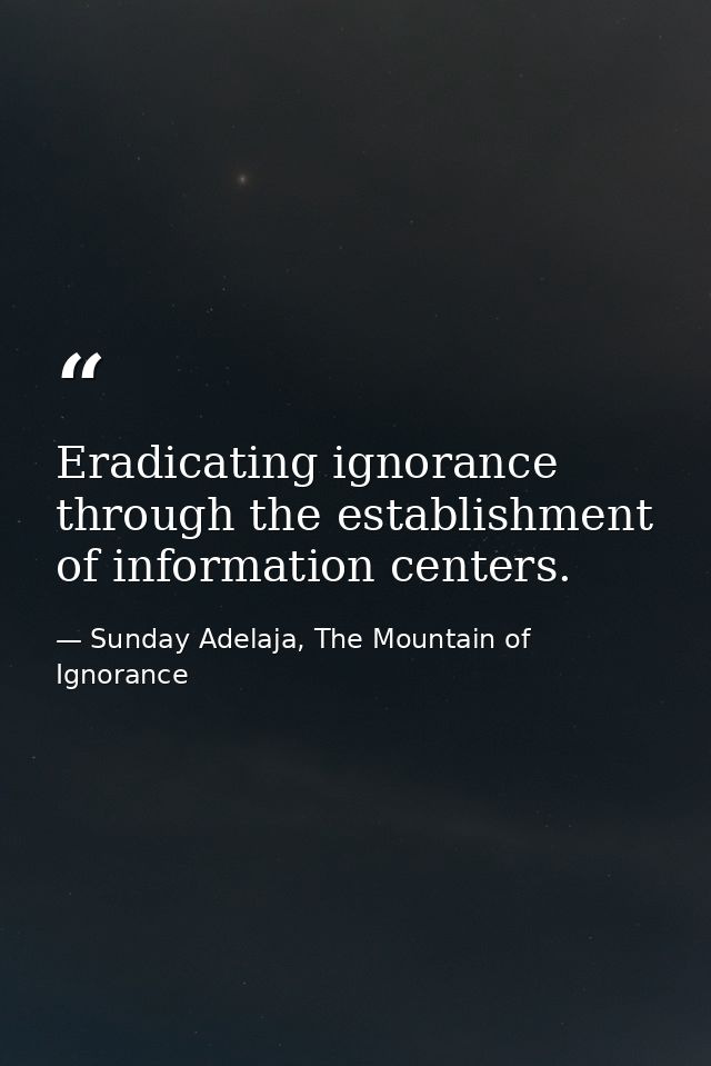 Eradicating ignorance through the establishment of information centers. — Sunday Adelaja, The Mountain of Ignorance