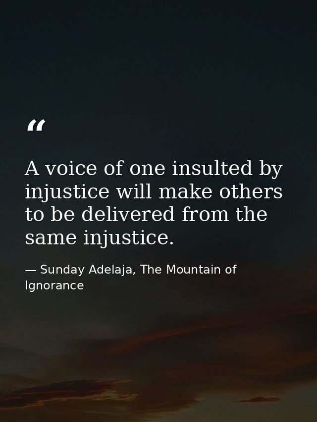 A voice of one insulted by injustice will make others to be delivered from the same injustice. — Sunday Adelaja, The Mountain of Ignorance