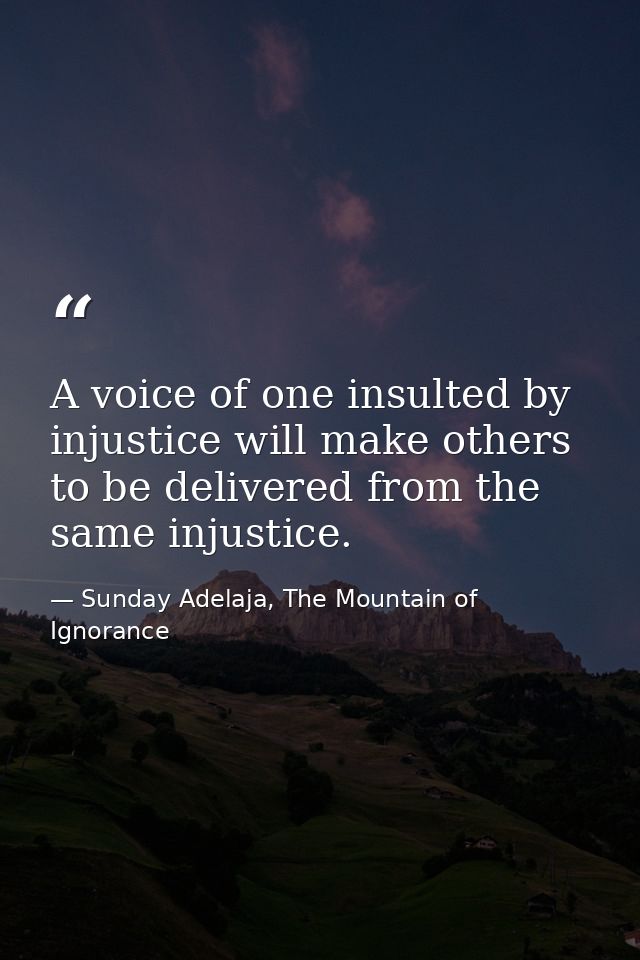 A voice of one insulted by injustice will make others to be delivered from the same injustice. — Sunday Adelaja, The Mountain of Ignorance