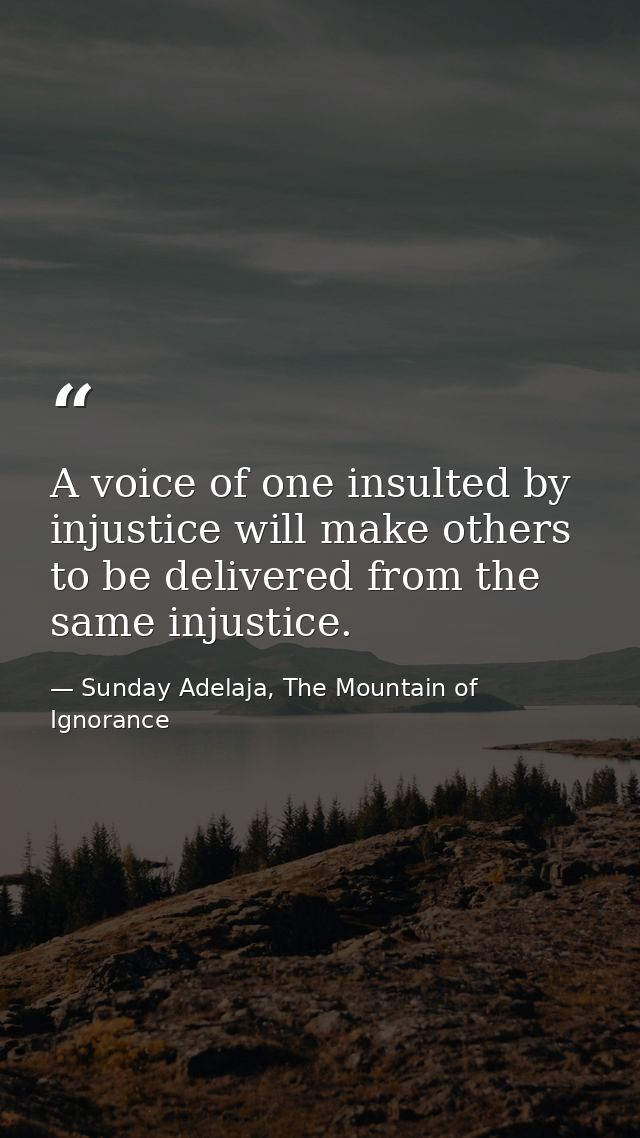 A voice of one insulted by injustice will make others to be delivered from the same injustice. — Sunday Adelaja, The Mountain of Ignorance