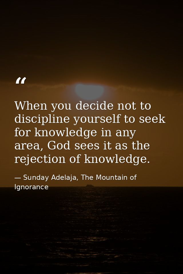 When you decide not to discipline yourself to seek for knowledge in any area, God sees it as the rejection of knowledge. — Sunday Adelaja, The Mountain of Ignorance