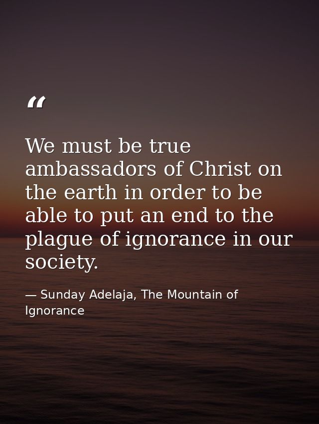 We must be true ambassadors of Christ on the earth in order to be able to put an end to the plague of ignorance in our s — Sunday Adelaja, The Mountain of Ignorance