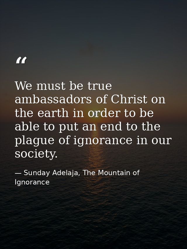 We must be true ambassadors of Christ on the earth in order to be able to put an end to the plague of ignorance in our s — Sunday Adelaja, The Mountain of Ignorance