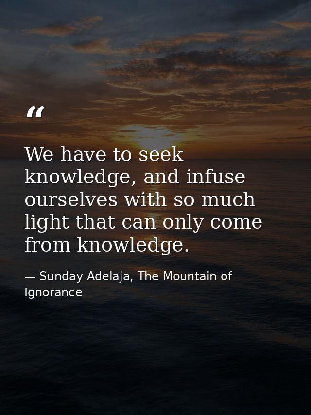 We have to seek knowledge, and infuse ourselves with so much light that can only come from knowledge. — Sunday Adelaja, The Mountain of Ignorance