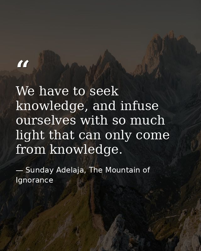 We have to seek knowledge, and infuse ourselves with so much light that can only come from knowledge. — Sunday Adelaja, The Mountain of Ignorance