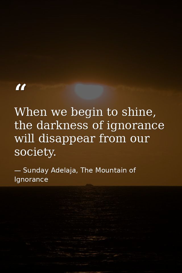 When we begin to shine, the darkness of ignorance will disappear from our society. — Sunday Adelaja, The Mountain of Ignorance