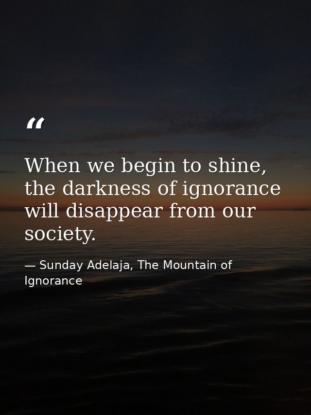When we begin to shine, the darkness of ignorance will disappear from our society. — Sunday Adelaja, The Mountain of Ignorance