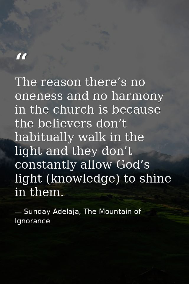 The reason there’s no oneness and no harmony in the church is because the believers don’t habitually walk in the light a — Sunday Adelaja, The Mountain of Ignorance