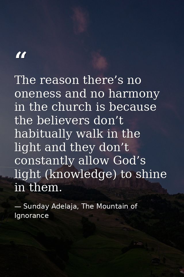 The reason there’s no oneness and no harmony in the church is because the believers don’t habitually walk in the light a — Sunday Adelaja, The Mountain of Ignorance