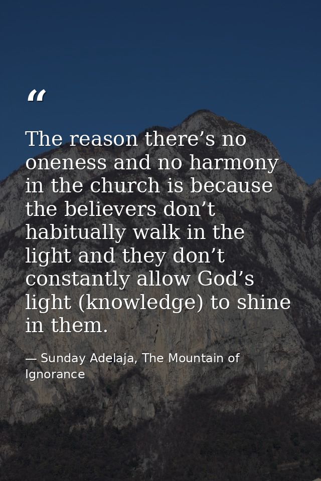 The reason there’s no oneness and no harmony in the church is because the believers don’t habitually walk in the light a — Sunday Adelaja, The Mountain of Ignorance