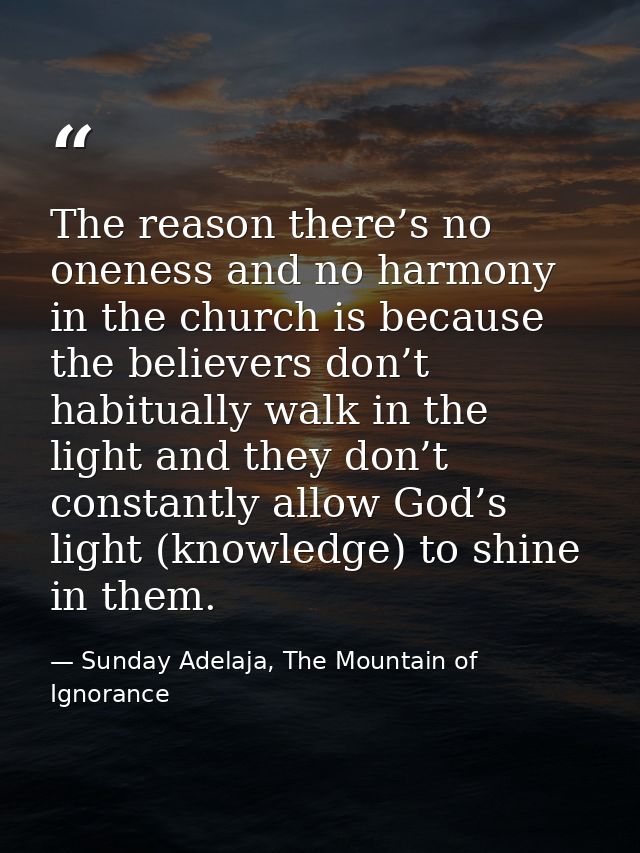 The reason there’s no oneness and no harmony in the church is because the believers don’t habitually walk in the light a — Sunday Adelaja, The Mountain of Ignorance