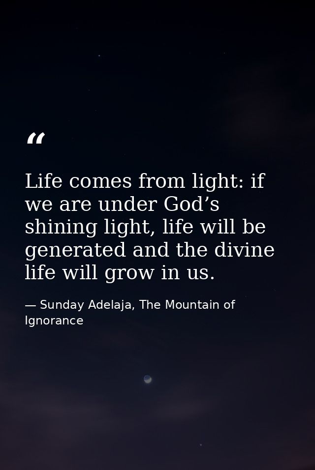 Life comes from light: if we are under God’s shining light, life will be generated and the divine life will grow in us. — Sunday Adelaja, The Mountain of Ignorance