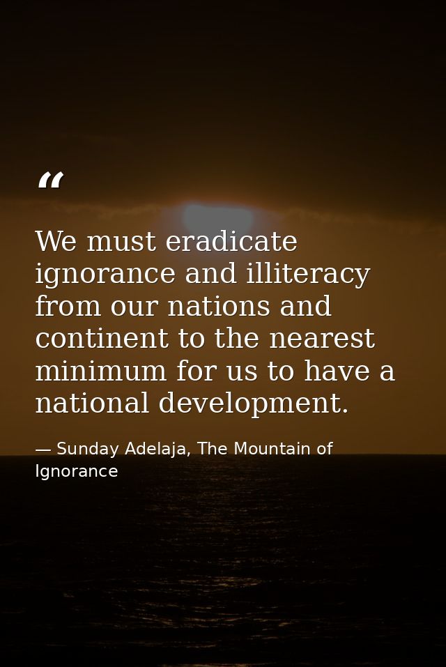 We must eradicate ignorance and illiteracy from our nations and continent to the nearest minimum for us to have a nation — Sunday Adelaja, The Mountain of Ignorance