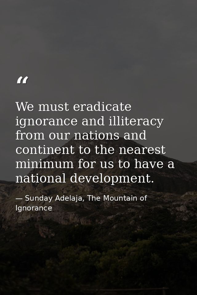 We must eradicate ignorance and illiteracy from our nations and continent to the nearest minimum for us to have a nation — Sunday Adelaja, The Mountain of Ignorance