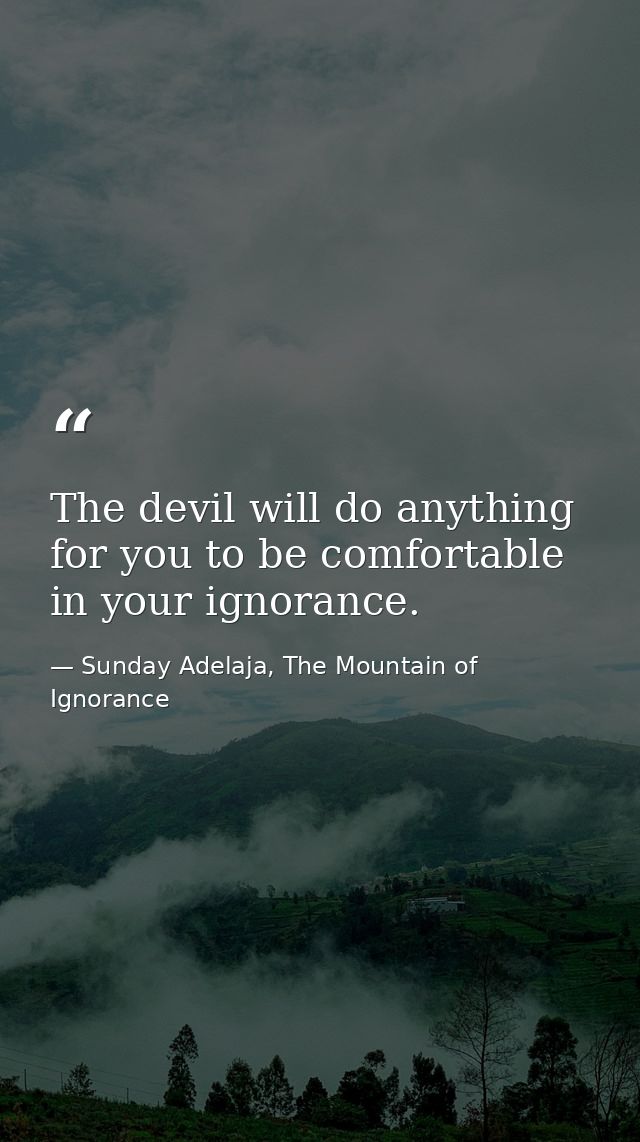 The devil will do anything for you to be comfortable in your ignorance. — Sunday Adelaja, The Mountain of Ignorance