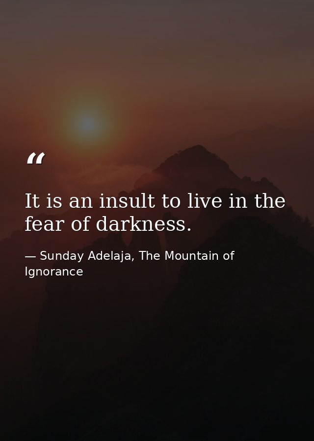 It is an insult to live in the fear of darkness. — Sunday Adelaja, The Mountain of Ignorance