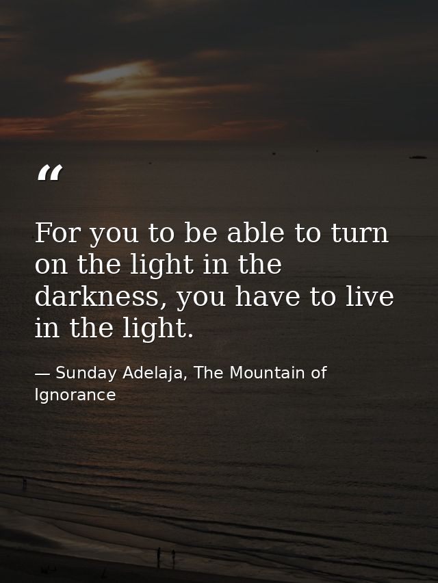 For you to be able to turn on the light in the darkness, you have to live in the light. — Sunday Adelaja, The Mountain of Ignorance