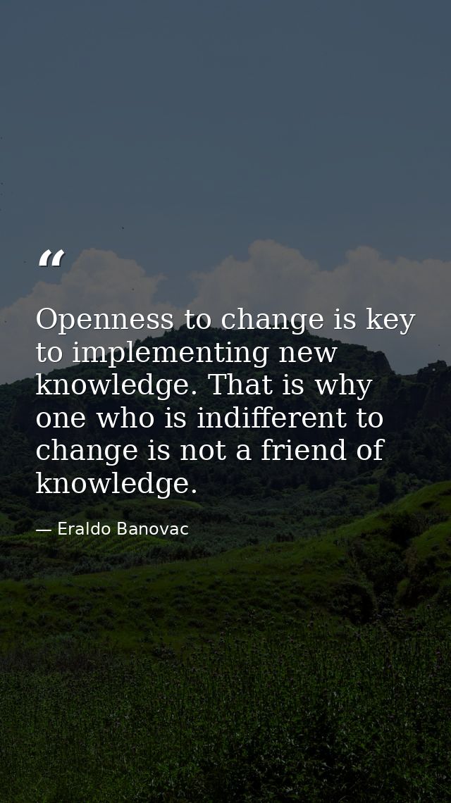Openness to change is key to implementing new knowledge. That is why one who is indifferent to change is not a friend of — Eraldo Banovac
