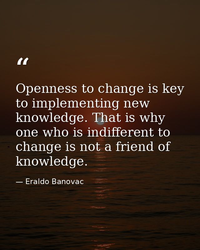 Openness to change is key to implementing new knowledge. That is why one who is indifferent to change is not a friend of — Eraldo Banovac