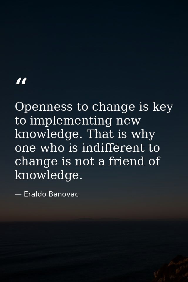 Openness to change is key to implementing new knowledge. That is why one who is indifferent to change is not a friend of — Eraldo Banovac