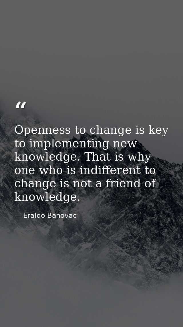 Openness to change is key to implementing new knowledge. That is why one who is indifferent to change is not a friend of — Eraldo Banovac
