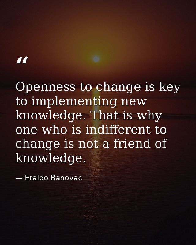 Openness to change is key to implementing new knowledge. That is why one who is indifferent to change is not a friend of — Eraldo Banovac