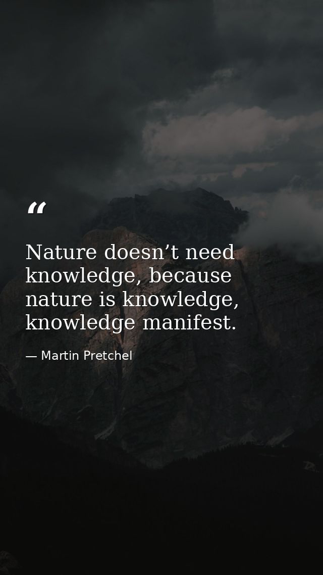 Nature doesn’t need knowledge, because nature is knowledge, knowledge manifest. — Martin Pretchel