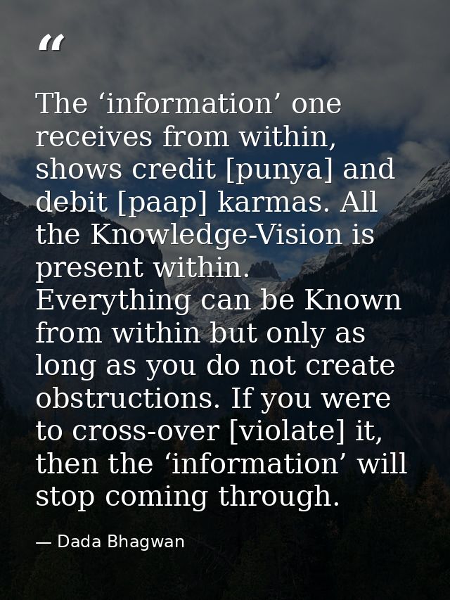 The ‘information’ one receives from within, shows credit [punya] and debit [paap] karmas. All the Knowledge-Vision is pr — Dada Bhagwan