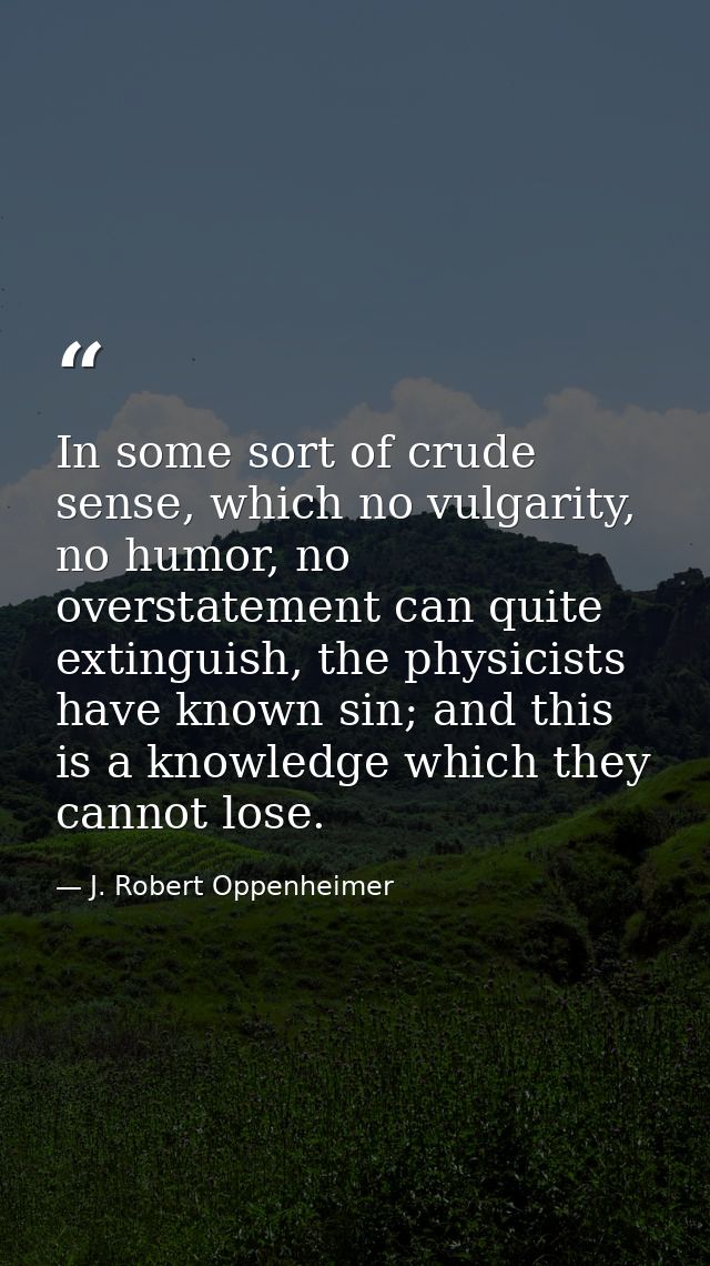 In some sort of crude sense, which no vulgarity, no humor, no overstatement can quite extinguish, the physicists have kn — J. Robert Oppenheimer