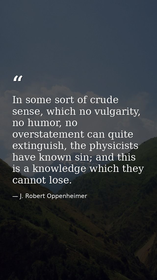 In some sort of crude sense, which no vulgarity, no humor, no overstatement can quite extinguish, the physicists have kn — J. Robert Oppenheimer