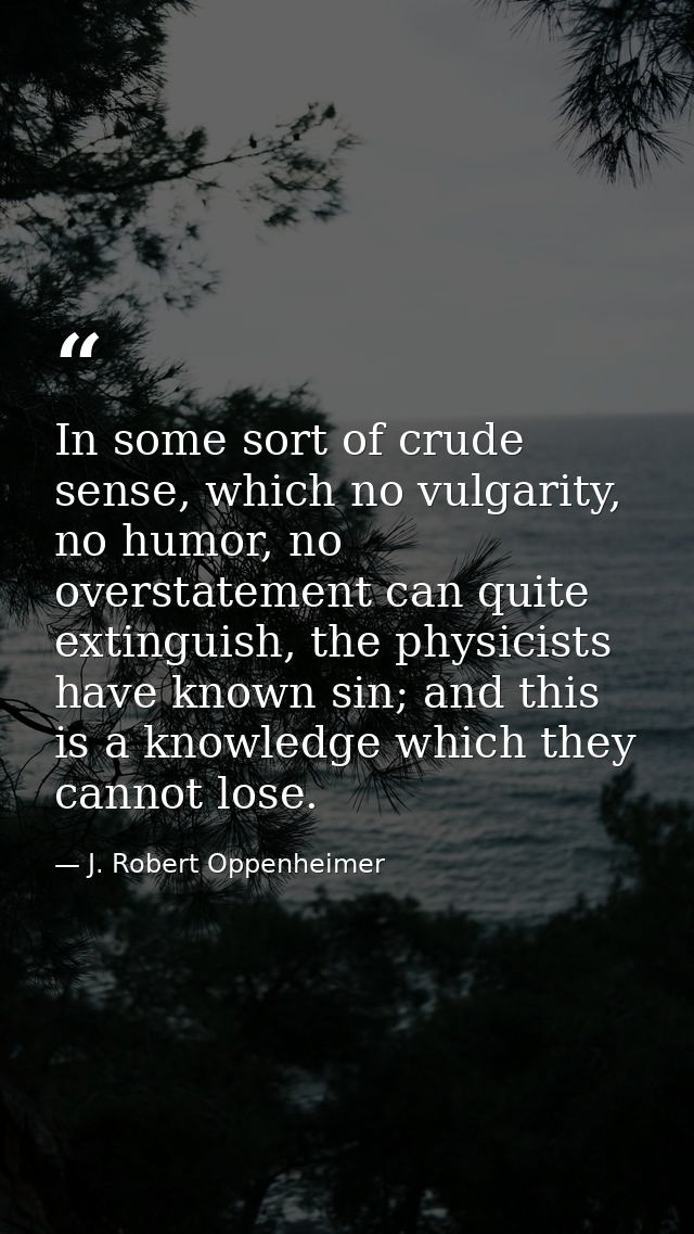 In some sort of crude sense, which no vulgarity, no humor, no overstatement can quite extinguish, the physicists have kn — J. Robert Oppenheimer