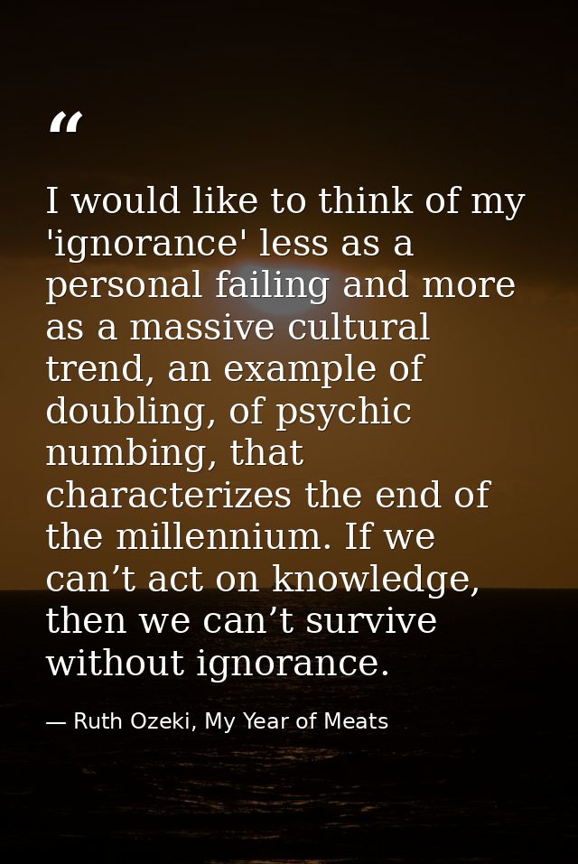 I would like to think of my 'ignorance' less as a personal failing and more as a massive cultural trend, an example of d — Ruth Ozeki, My Year of Meats