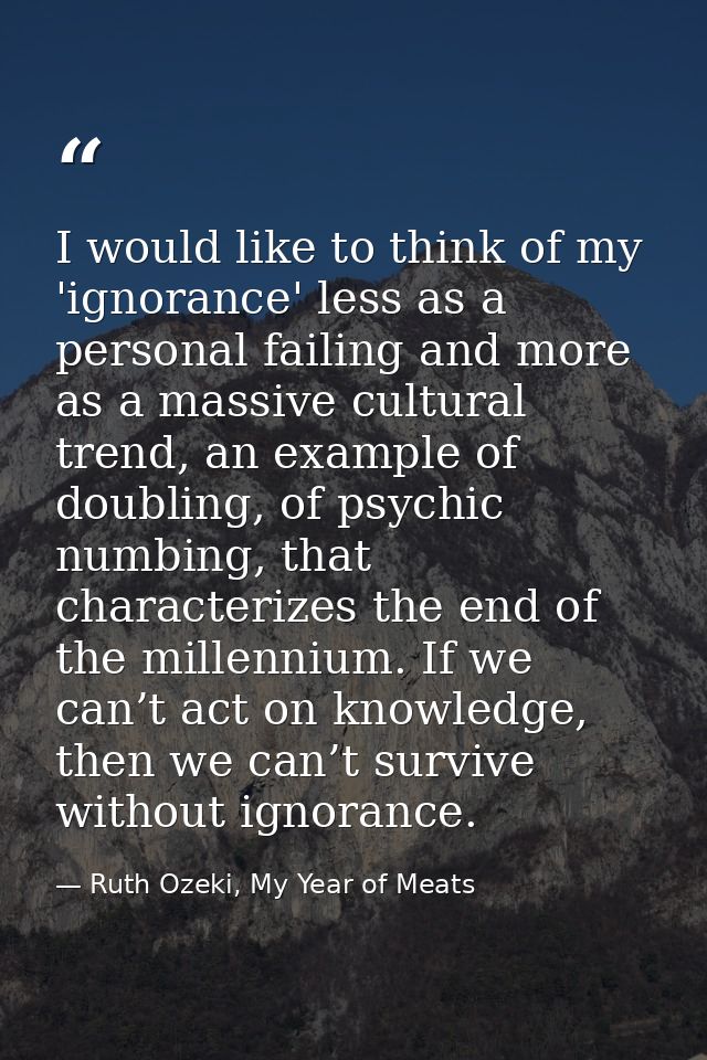 I would like to think of my 'ignorance' less as a personal failing and more as a massive cultural trend, an example of d — Ruth Ozeki, My Year of Meats