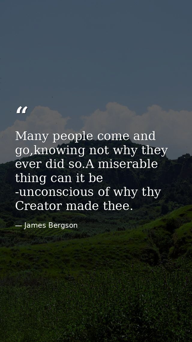 Many people come and go,knowing not why they ever did so.A miserable thing can it be -unconscious of why thy Creator mad — James Bergson