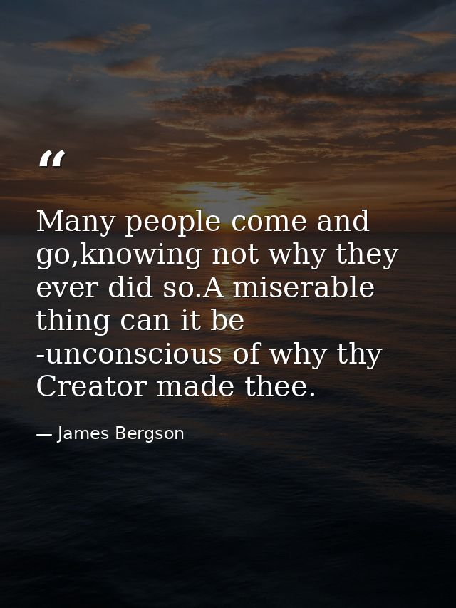 Many people come and go,knowing not why they ever did so.A miserable thing can it be -unconscious of why thy Creator mad — James Bergson