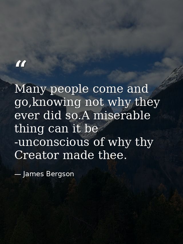 Many people come and go,knowing not why they ever did so.A miserable thing can it be -unconscious of why thy Creator mad — James Bergson