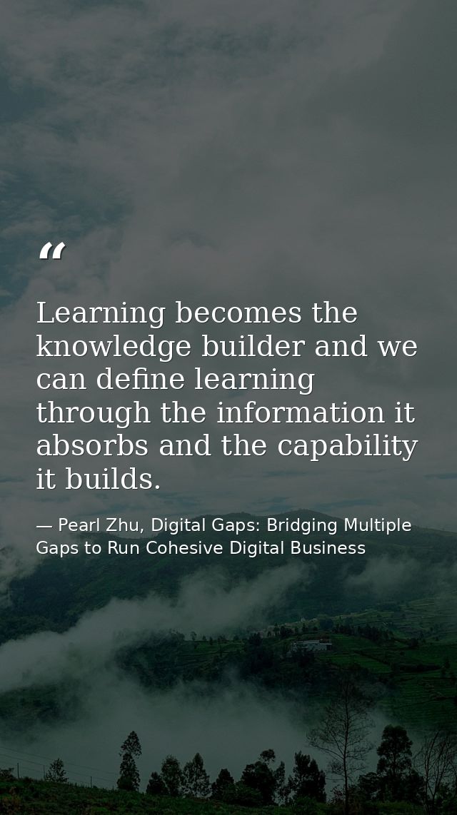 Learning becomes the knowledge builder and we can define learning through the information it absorbs and the capability  — Pearl Zhu, Digital Gaps: Bridging Multiple Gaps to Run Cohesive Digital Business