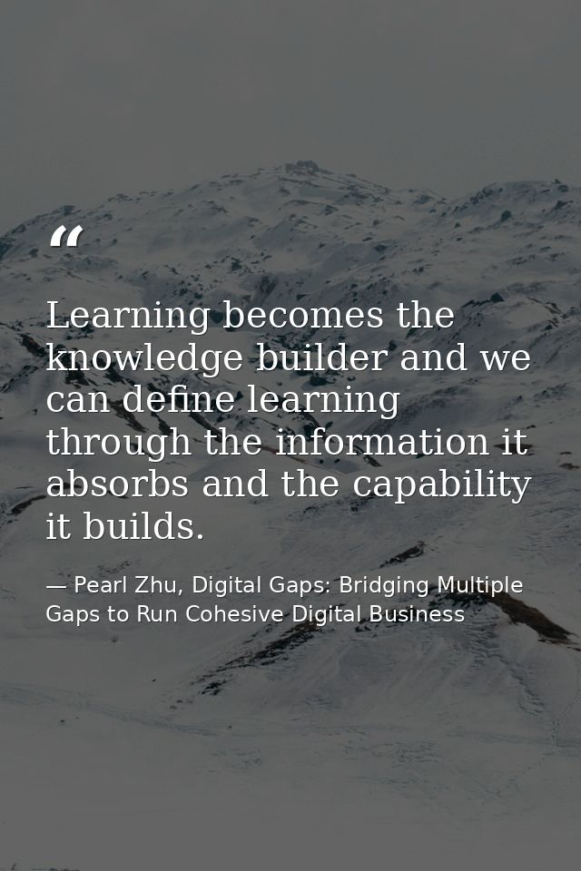 Learning becomes the knowledge builder and we can define learning through the information it absorbs and the capability  — Pearl Zhu, Digital Gaps: Bridging Multiple Gaps to Run Cohesive Digital Business