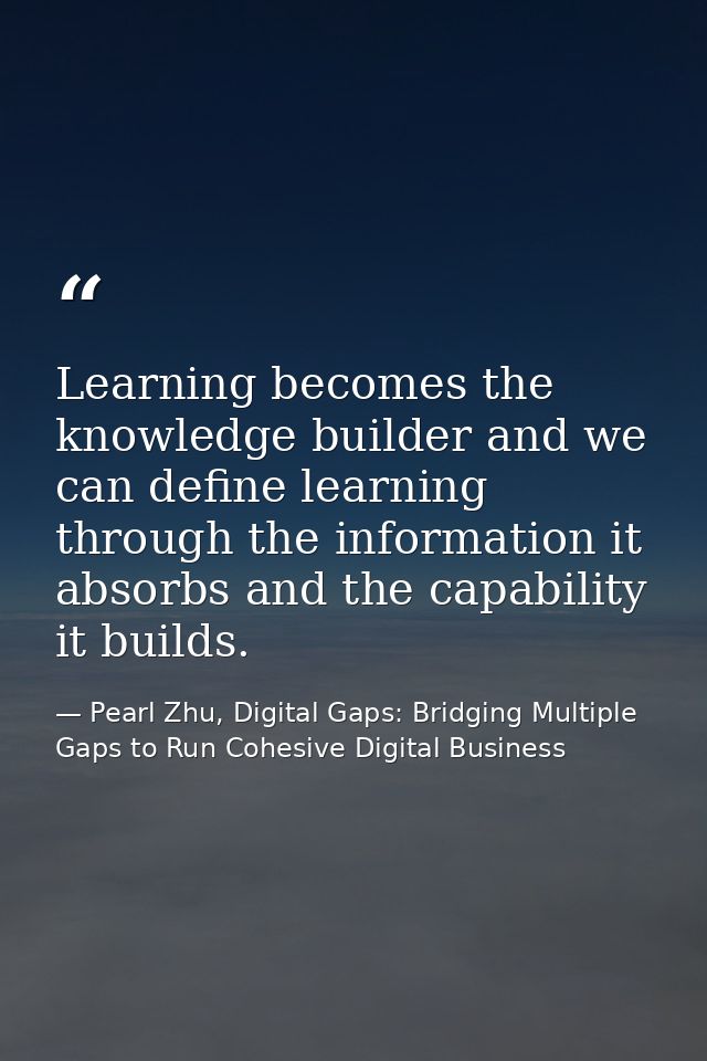 Learning becomes the knowledge builder and we can define learning through the information it absorbs and the capability  — Pearl Zhu, Digital Gaps: Bridging Multiple Gaps to Run Cohesive Digital Business