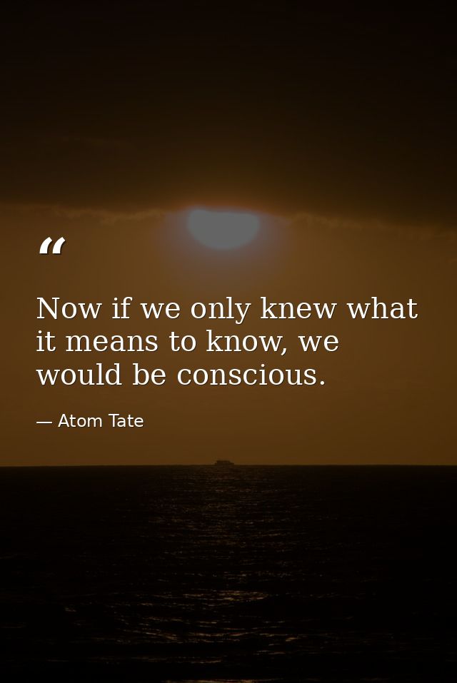Now if we only knew what it means to know, we would be conscious. — Atom Tate